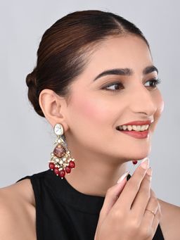 Anvik - Red Gold Plated Two Tone Pear Shaped Stone Drop Earring