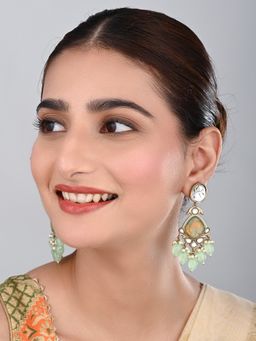 Anvik - Green Gold Plated Two Tone Pear Shaped Stone Drop Earring