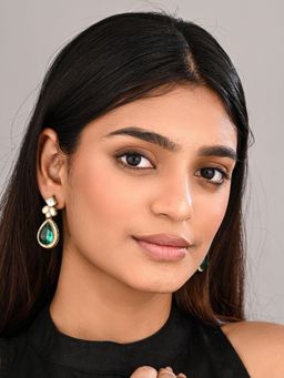 Anvik - Gold-Toned Teardrop Kundan Crystal Drop Earrings for Women Green