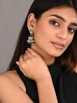 Anvik - Teal Peacock Inspired Jhumka Earrings
