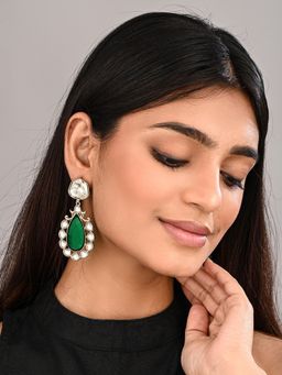 Anvik - Gold-Plated Emerald Green Kundan Teardrop Earrings