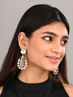 Anvik - Gold-Plated Pink Kundan Teardrop Earrings