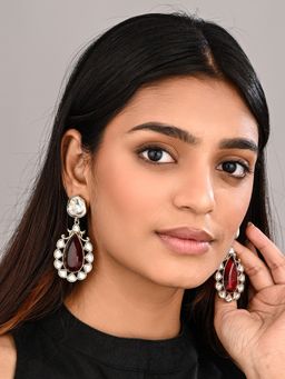 Anvik - Gold-Plated Red Kundan Teardrop Earrings