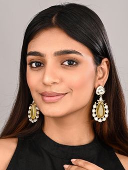 Anvik - Gold-Plated Yellow Kundan Teardrop Earrings