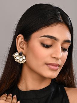 Anvik - Gold-Plated Black Kundan Half Chandbali Earrings
