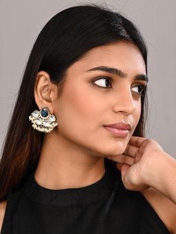 Anvik - Gold-Plated Teal Kundan Half Chandbali Earrings