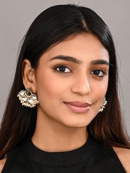 Anvik - Gold-Plated Green Kundan Half Chandbali Earrings