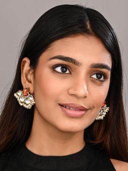 Anvik - Red Gold-Plated Kundan Half Chandbali Earrings