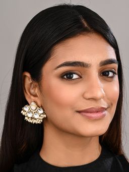 Anvik - Gold-Plated Off White Kundan Half Chandbali Earrings