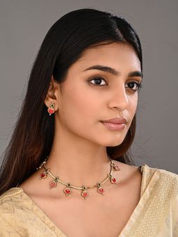 Anvik - Red Meenakari Floral Alloy Necklace Set