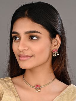 Anvik - Antique Gold-Tone Pink Lotus Choker Set