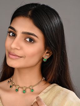 Anvik - Gold-Tone Green Meenakari Drop Necklace Set