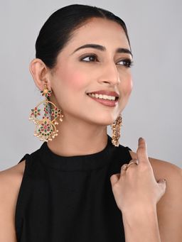 Anvik - Multi-Color Gold Plated Contemporary Chandbali With Multi Coloured Stones