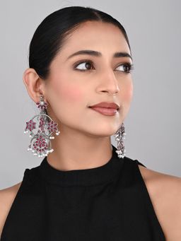 Anvik - Silver Plated Contemporary Chandbali With Pink Stones