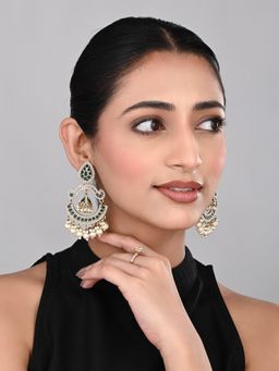 Anvik - Gold Plated Stone and Beads Chandbali Earring -Green