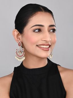 Anvik - Gold Plated Stone and Beads Chandbali Earring Red