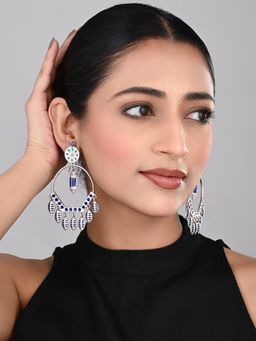 Anvik - Silver Plated White and Blue Meenakari Chandbali