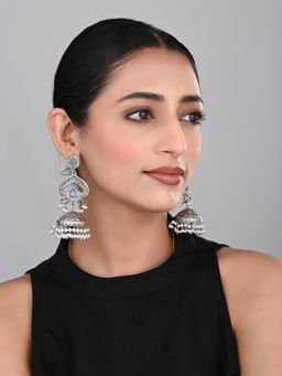 Anvik - Green Silver Plated Long Jhumka