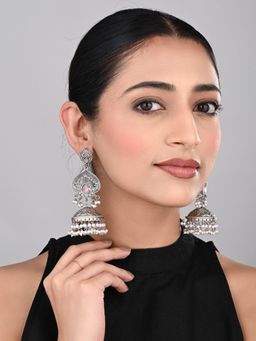 Anvik - Pink Silver Plated Long Jhumka