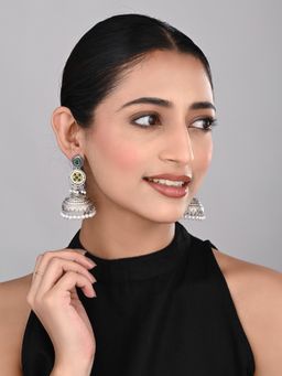 Anvik - Green Silver Plated Long Jhumka