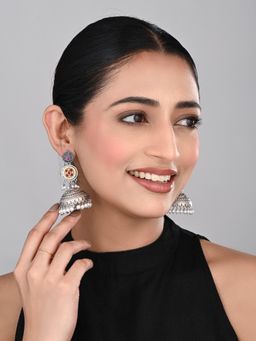 Anvik - Red Silver Plated Long Jhumka
