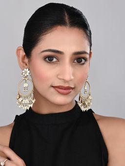 Anvik - White Gold-Toned Floral Chandbali Earrings
