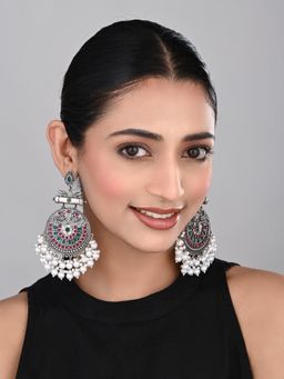 Anvik - Multi-Color Oxidised Silver Meenakari Peacock Earrings