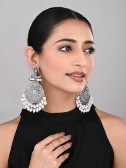 Anvik - Multi-Color Oxidised Silver Meenakari Peacock Earrings