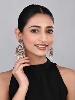 Anvik - Multi-Color Gold-Plated Floral Motif Earrings