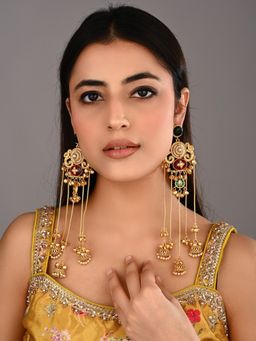 Anvik - Multi-Color Emerald and Ruby Chandbali Chandelier Earrings