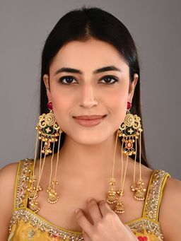 Anvik - Multi-Color Ruby and Emerald Chandbali Chandelier Earrings