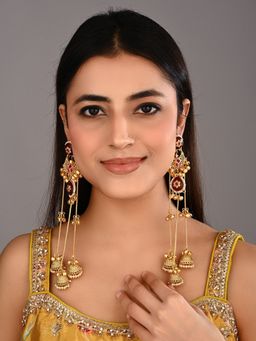 Anvik - Red Long Kashmiri Earring With Jhumka Danglers