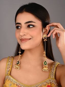 Anvik - Green Gold Plated Kashmiri Long Jhumka Earrings