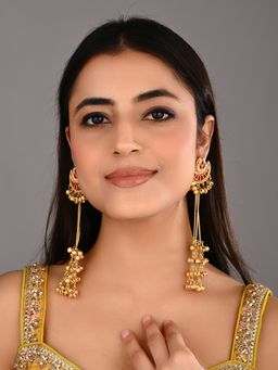 Anvik - Red Enamel Crescent Moon Jhumka Earrings