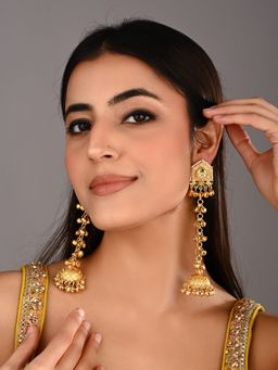 Anvik - Geometric Long Drop Green Jhumka Earring