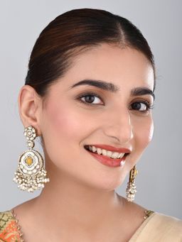 Anvik - Yellow Cream and Citrine Chandbali Drop Earrings