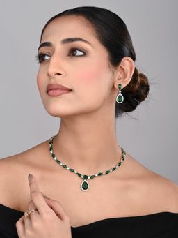 Anvik - Silver-Tone Emerald Green Teardrop Necklace Set