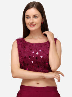 Amrutam Fab - Womens Sequences Red Silk Stiched Blouse With Boat Neck