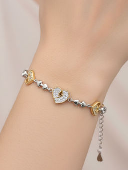 RACHIVA - 925 Sterling White Dual-Tone Heart Link Zircon Bracelet