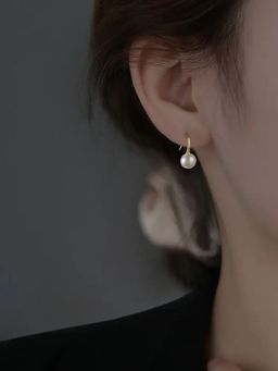 RACHIVA - 925 Sterling White 18K Gold Plated Pearl Hook Earrings