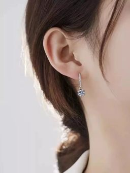 RACHIVA - 925 Sterling White Pave Hoop with Large Solitaire Drop Earrings