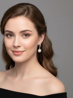RACHIVA - 925 Sterling Silver Pave Hoop with Pearl Drop Earrings