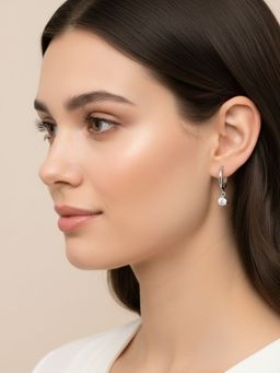 RACHIVA - 925 Sterling Silver Solitaire Drop Hoop Earrings