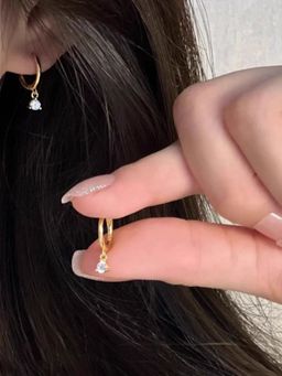 RACHIVA - 925 Sterling Silver Gold Plated Solitaire Drop Hoop Earrings