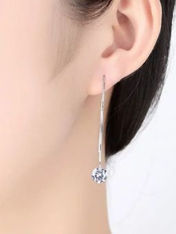 RACHIVA - 925 Sterling Silver Round Zircon Threader Earrings