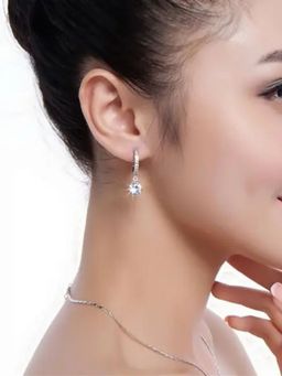RACHIVA - 925 Sterling Silver Pave Hoop with Solitaire Drop Earrings