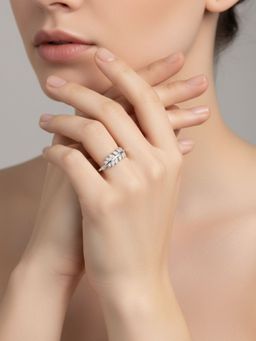 RACHIVA - 925 Sterling White Adjustable Leaf Design Zircon Ring