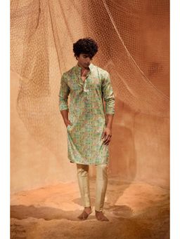 Eleven Brothers - Green Mushroom Garden Silk Kurta