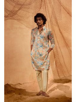 Eleven Brothers - Peach Water Land Silk Kurta