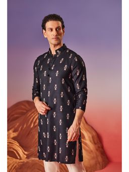 Eleven Brothers - Black Midnight Blossom Silk Kurta